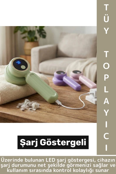 Premium Koltuk Kıyafet Pet Pamuk İplik Battaniye Şarj Göstergeli Tüy Toz Tiftik Temizleme Aleti ürün görseli 1