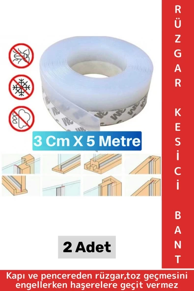 Özel Üretim Kapı Altı Pencere Rüzgar Böcek Haşere Önleyen Rüzgar Kesici Bant 3 Cm X 5 Metre 2 Adet ürün görseli 1