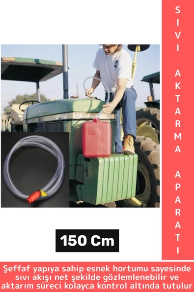 Premium Oto Benzin Mazot Yağ Bahçe Akvaryum Su Aktarım Hortumlu Şeffaf Sıvı Aktarma Aparatı 150 cm ürün görseli 1