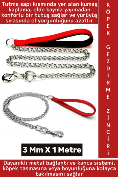 Ergonomik Tutuş Dayanıklı Küçük Orta Irk Evcil Hayvan Pet Köpek Gezdirme Zinciri 3 Mm X 1 Metre ürün görseli 1