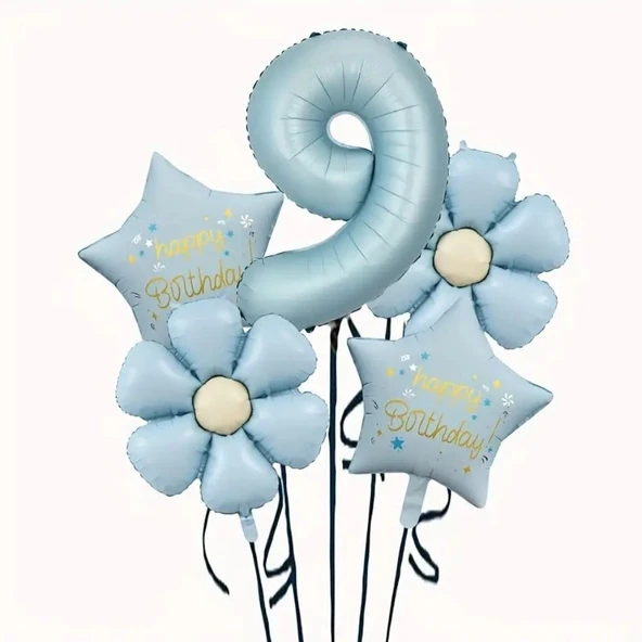 Mavi Happy Birthday 9 Yaş Folyo Balon Set ürün görseli 1