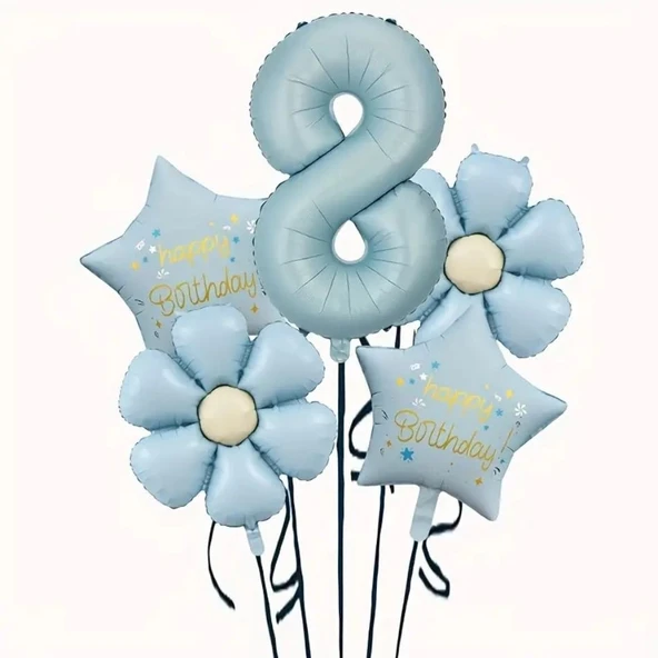 Mavi Happy Birthday 8 Yaş Folyo Balon Set ürün görseli 1