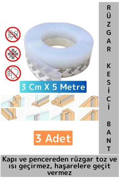 Özel Üretim Kapı Altı Pencere Rüzgar Böcek Haşere Önleyen Rüzgar Kesici Bant 3 Cm X 5 Metre 3 Adet ürün görseli 1