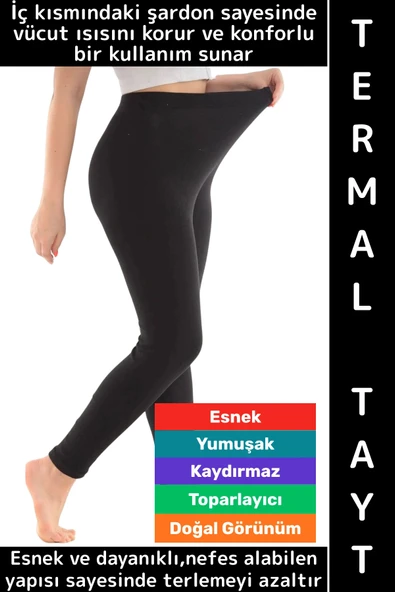 Gündelik Spor Kullanım Kışın Sıcak Tutan Toparlayıcı Esnek Konforlu İçi Şardonlu Kadın Termal Tayt ürün görseli 1
