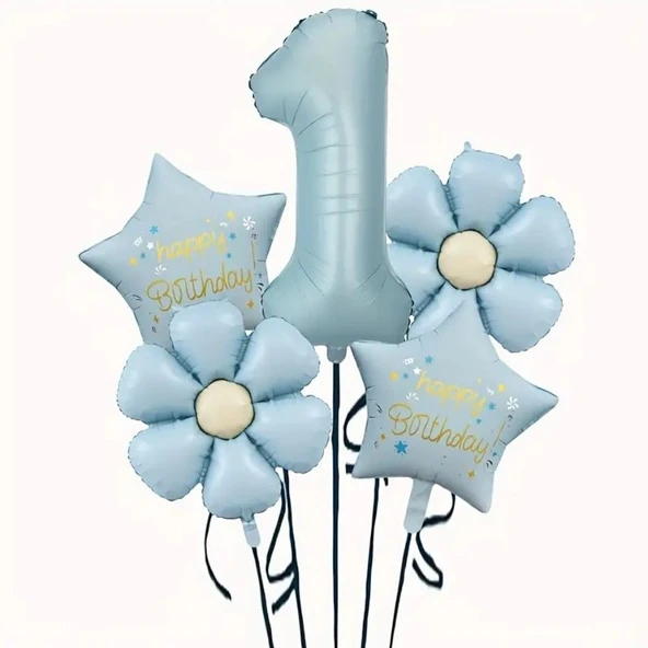 Mavi Happy Birthday 1 Yaş Folyo Balon Set ürün görseli 1