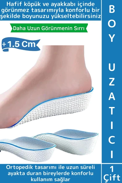 Konforlu Bot Spor Ayakkabısı Kadın Erkek 1.5 Cm Boy Uzatan Gizli Topuk Yükseltici Köpük Tabanlık ürün görseli 1