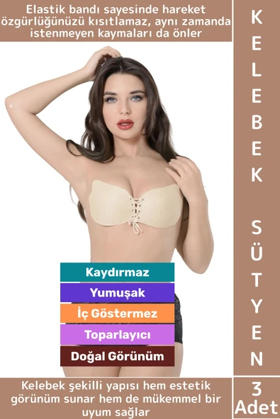 Gündelik İz İç Göstermez Elastik Kaydırmaz Toparlayıcı Doğal Görünüm Yapışkan Kelebek Sütyen 3 Adet ürün görseli 1