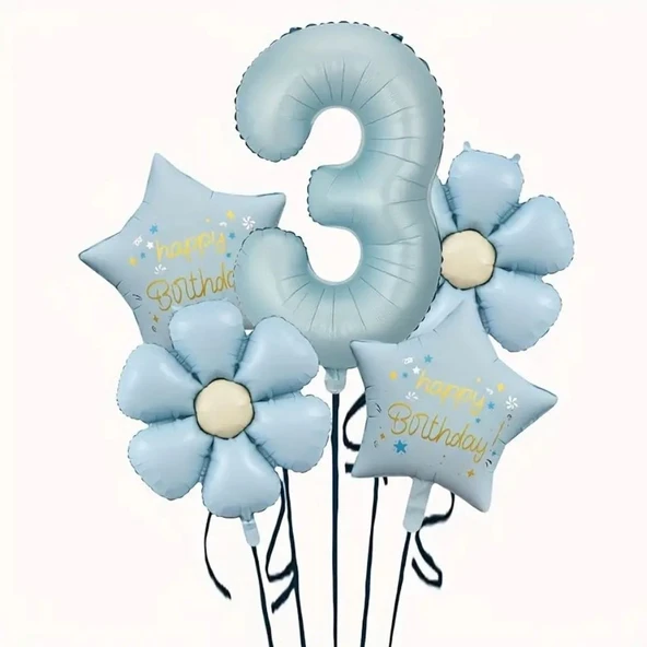 Mavi Happy Birthday 3 Yaş Folyo Balon Set ürün görseli 1