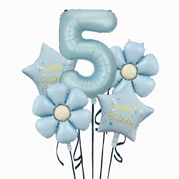 Mavi Happy Birthday 5 Yaş Folyo Balon Set ürün görseli 1