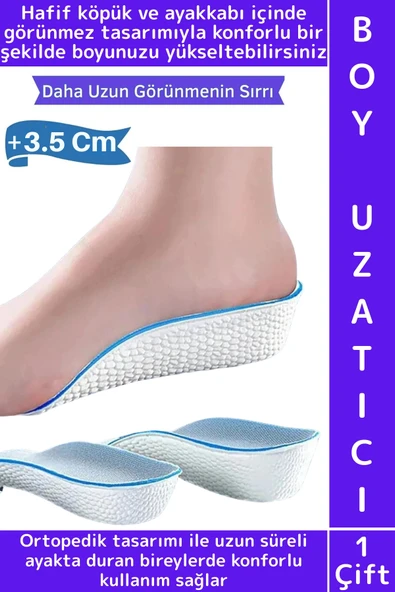Konforlu Bot Spor Ayakkabısı Kadın Erkek 3.5 Cm Boy Uzatan Gizli Topuk Yükseltici Köpük Tabanlık ürün görseli 1
