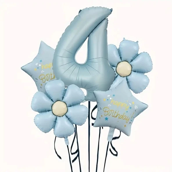 Mavi Happy Birthday 4 Yaş Folyo Balon Set ürün görseli 1