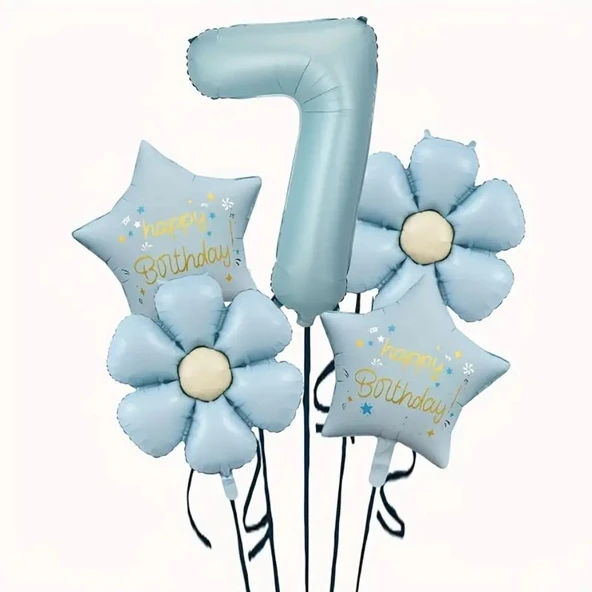 Mavi Happy Birthday 7 Yaş Folyo Balon Set ürün görseli 1