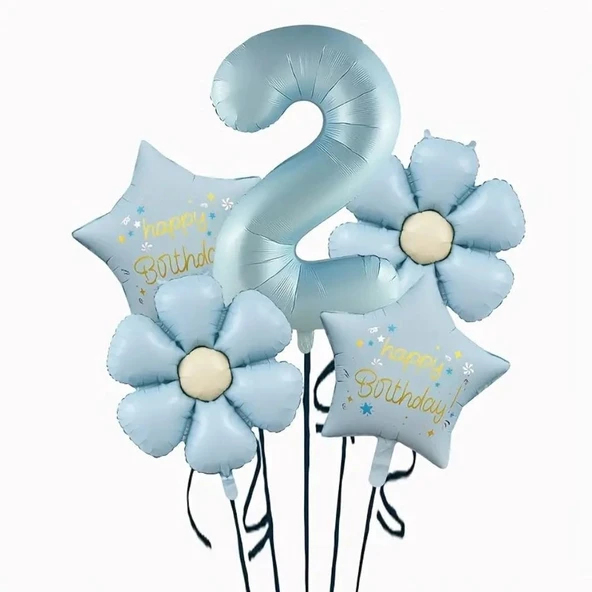 Mavi Happy Birthday 2 Yaş Folyo Balon Set ürün görseli 1