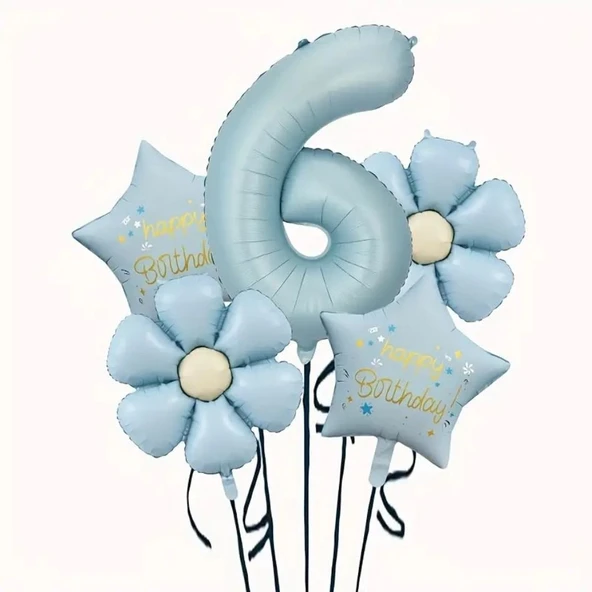 Mavi Happy Birthday 6 Yaş Folyo Balon Set ürün görseli 1