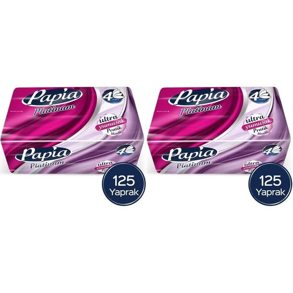 Papia Platinum Pratik Mendil 125 Yaprak (4 Katlı) 250 Yaprak (2PK*125) ürün görseli 1