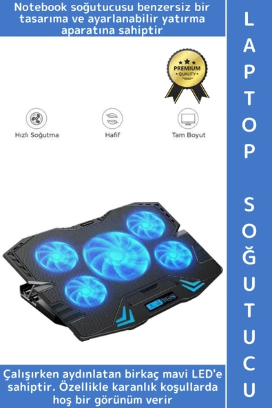 Premium Süper Güçlü 5 Fan Notebook Dizüstü Bilgisayar RGB Işıklı Ayarlanabilir Laptop Soğutucu Fan ürün görseli 1