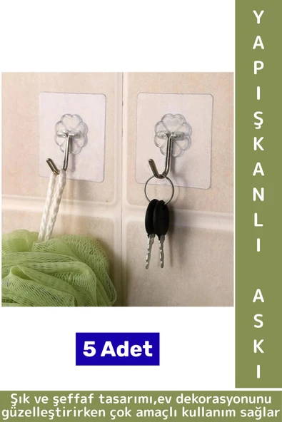 Kolay Montaj Banyo Mutfak Antre Resim Çerçeve Soket Çöp Kutusu Şık Kendinden Yapışkanlı Askı 5 Adet ürün görseli 1