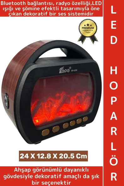 Premium Retro Dekoratif Speaker Ahşap Görünüm LED Işık Nostaljik Şömine Tasarımlı Bluetooth Hoparlör ürün görseli 1