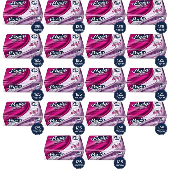 Papia Platinum Pratik Mendil 125 Yaprak (4 Katlı) 2250 Yaprak (18PK*125) ürün görseli 1