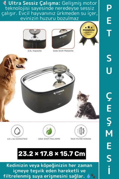 Premium Evcil Hayvan Kedi Köpek Ultra Sessiz Temiz Su Pınarı Otomatik Filtreli Su Çeşmesi 2.5 Litre ürün görseli 1
