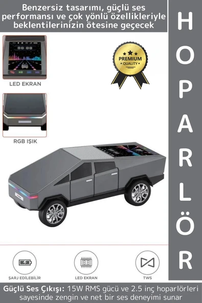 Premium Güçlü Ses USB AUX Speaker CyberTruck Lüks Araba Tasarımlı RGB Led Ekranlı Bluetooth Hoparlör ürün görseli 1