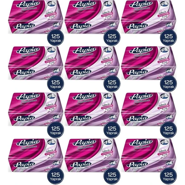 Papia Platinum Pratik Mendil 125 Yaprak (4 Katlı) 1500 Yaprak (12PK*125) ürün görseli 1