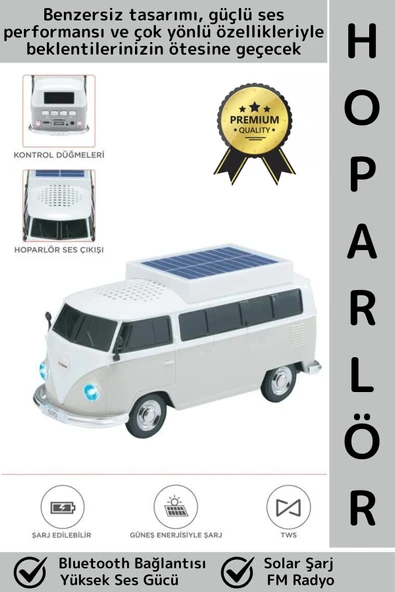 Premium Yüksek Ses Kamp Speaker FM Solar Şarjlı Çok Şık Retro Vosvos Tasarımlı Bluetooth Hoparlör ürün görseli 1
