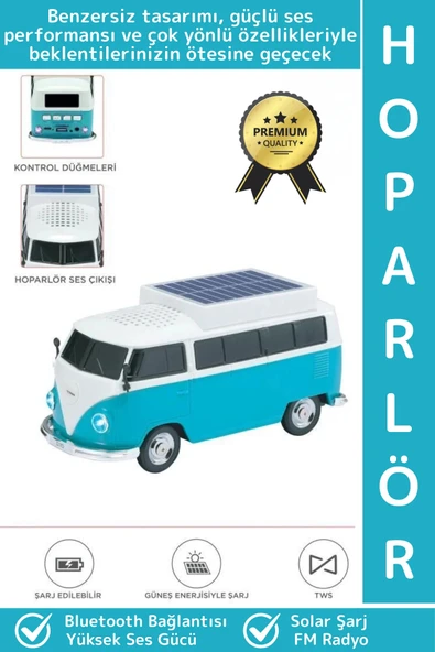 Premium Yüksek Ses Kamp Speaker FM Solar Şarjlı Çok Şık Retro Vosvos Tasarımlı Bluetooth Hoparlör ürün görseli 1