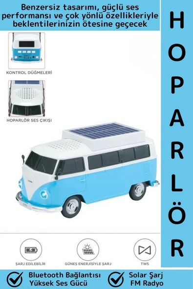 Premium Yüksek Ses Kamp Speaker FM Solar Şarjlı Çok Şık Retro Vosvos Tasarımlı Bluetooth Hoparlör ürün görseli 1