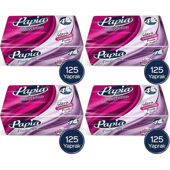 Papia Platinum Pratik Mendil 125 Yaprak (4 Katlı) 500 Yaprak (4PK*125) ürün görseli 1