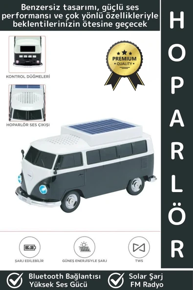 Premium Yüksek Ses Kamp Speaker FM Solar Şarjlı Çok Şık Retro Vosvos Tasarımlı Bluetooth Hoparlör ürün görseli 1