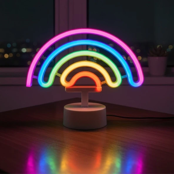 Plastik Gökkuşağı Neon LED Işık - Dekoratif Renkli Masaüstü ve Ambiyans Aydınlatması (5250) ürün görseli 1