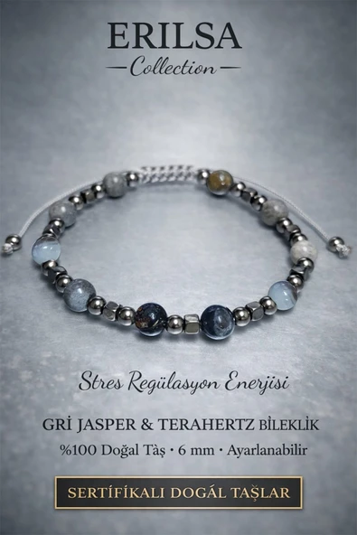 Sertifikalı Stres Regülasyon Enerjisi Dengeleyici Bileklik – Gri Jasper Terahertz Doğaltaş ürün görseli 1