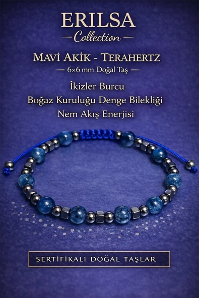 Sertifikalı Boğaz Kuruluğu Denge Nem Akış Enerjisi Bilekliği – Mavi Akik Ve Terahertz Doğal taş ürün görseli 1