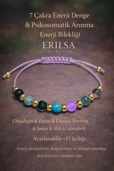 Sertifikalı Lila 7 Çakra Denge Enerji Uyum Psikosomatik Arınma Enerji Bilekliği – Doğal Taş Şifa ürün görseli 1
