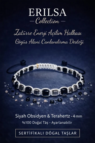 Sertifikalı Zatürre Göğüs Alanı Enerji Açılım Bilekliği – Siyah Obsidyen Terahertz 4 mm Doğal Taş ürün görseli 1