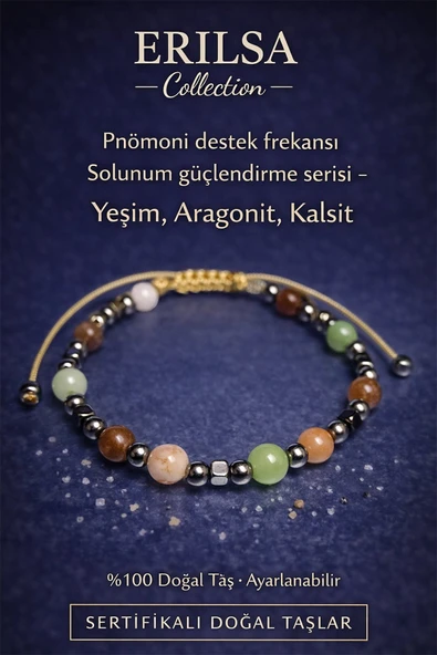 Sertifikalı Pnömoni Destek Frekansı Solunum Güçlendirme Bilekliği - Yeşim Aragonit Kalsit Doğal Taş ürün görseli 1