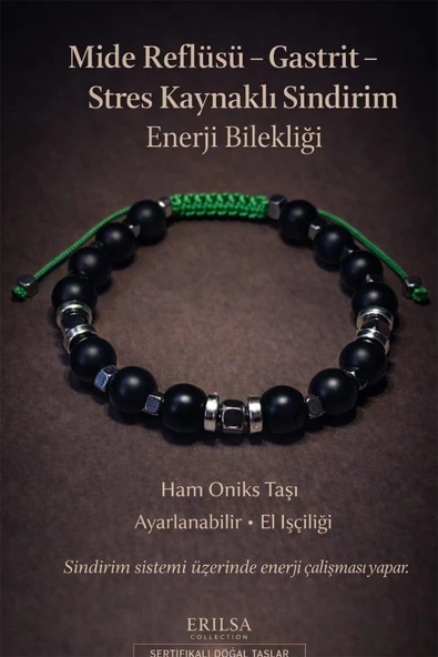 Sertifikalı Yeşil Sindirim Enerji Denge Bilekliği – Ham Oniks - Terahertz Ayarlamalı El İşçiliği ürün görseli 1