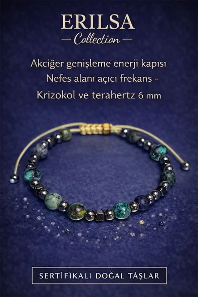 Sertifikalı Akciğer Genişleme Enerji Kapısı Nefes Alanı Açıcı Frekans Bilekliği - Krizokol Doğaltaş ürün görseli 1