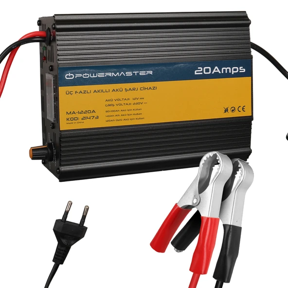 Powermaster MA-1220A 12 Volt 20 Amper Üç Fazlı Akıllı Akü Şarj Cihazı ürün görseli 1