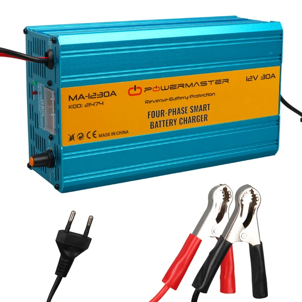 Powermaster MA-1230A 12 Volt - 30 Amper Dört Fazlı Akıllı Akü Şarj Cihazı ürün görseli 1