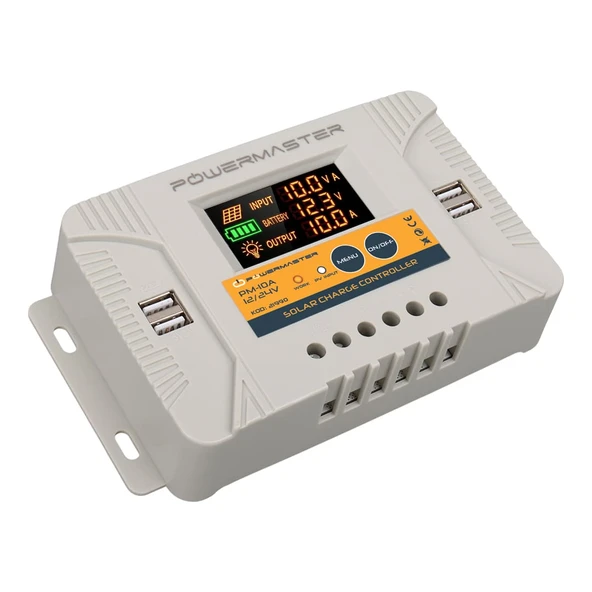 Powermaster PM-10A 12V-24V 10 Amper 4 USB Çıkışlı Dijital Ekranlı Solar Şarj Regülatörü ürün görseli 1