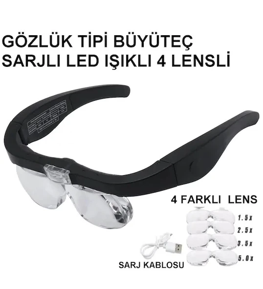 Şarjlı Gözlük Büyüteç  4 Farklı Lens 11537dc ürün görseli 1