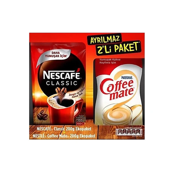 Nescafe Classic Eko 200 gr + 200 gr Coffe Mate Ayrılmaz 2 li Paket ürün görseli 1