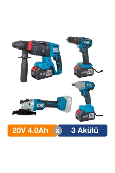 Cat Power Catpower 1380 Kömürsüz 20v 4.0ah 3 Akülü 4’lü Set - Kırıcı Delici - Avuç Taşlama - Darbeli Vidalama ürün görseli 1