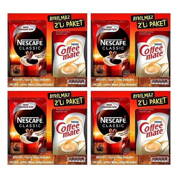 Nescafe Classic Eko 200 gr + 200 gr Coffe Mate Ayrılmaz 2 li Paket x 4 Adet ürün görseli 1