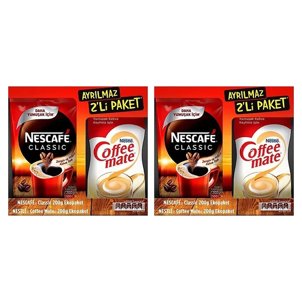 Nescafe Classic Eko 200 gr + 200 gr Coffe Mate Ayrılmaz 2 li Paket x 2 Adet ürün görseli 1