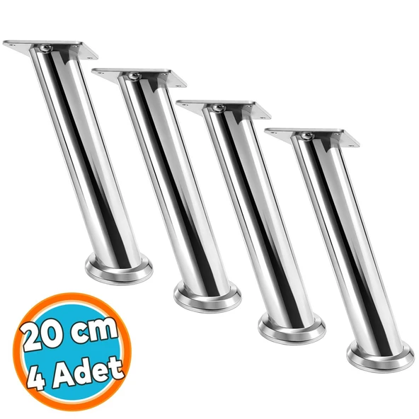 4 Adet Tablalı Dereceli Ayarlanabilir Krom Metal Baza TV Ünitesi Koltuk Mobilya Ayağı (20 CM) ürün görseli 1