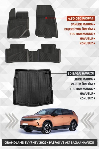 Opel Grandland Elektrikli / Plug in Hybrid 2025+ Uyumlu 4.5D SAHLER Premium Havuzlu Paspas ve Liner Marka 3D ALT Bagaj Havuzu ürün görseli 1