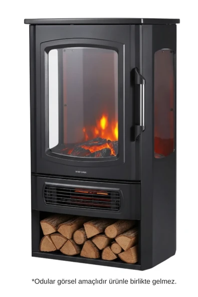 XLarge Elektrikli Şömine & Elektrikli Soba Fanlı Isıtıcı, LED Odun Efekti, Metal Kasa ND-183C ürün görseli 1